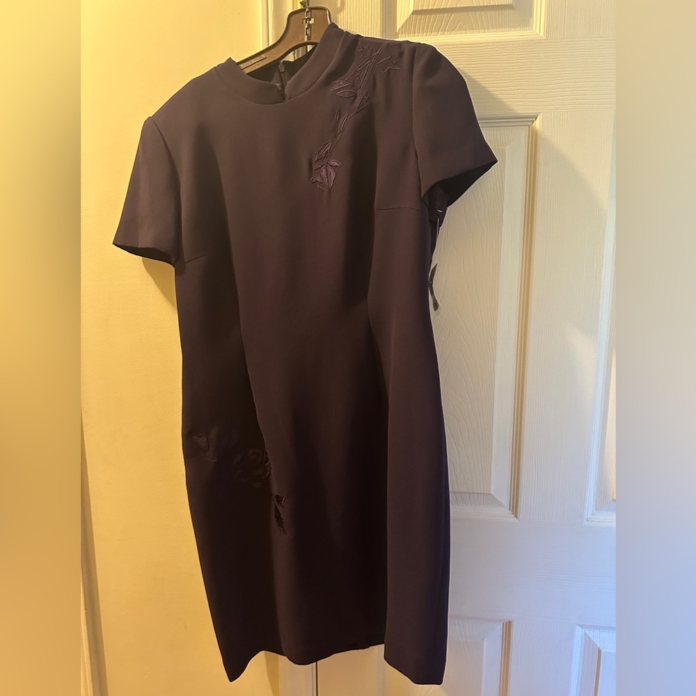 NWT Talbots size 12P, women’s polyester shift dress midi, purple in color.
